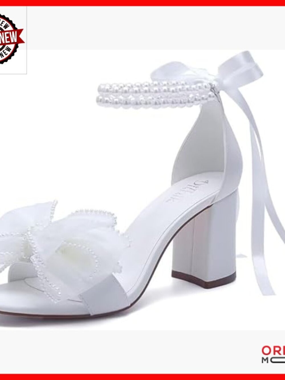 Pearl Wedding Sandals Block Heel Open Toe Bridal Shoes Bow Knot